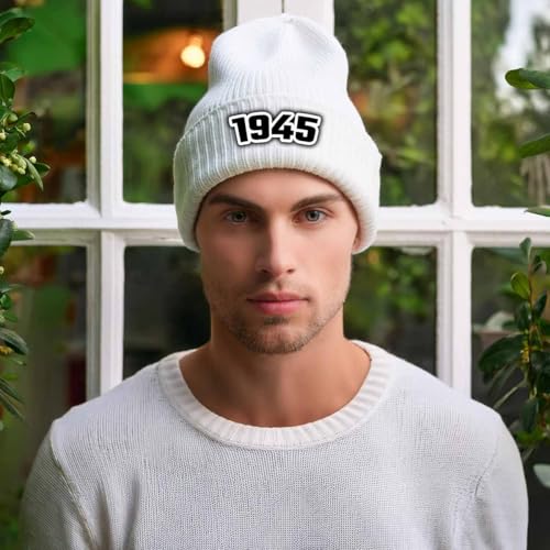 Bonnet 1945 Year Cuffed Beanie blanc en maille premium douce - 3