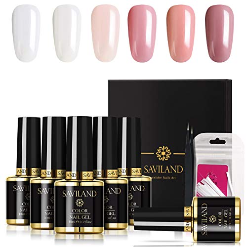 6 Colors Builder Gel Kit with Fiberglass, Saviland Poly Gel Quick Extension Gel Nail Enhancement UV LED Acrylic Nail Art Kit(10ML/Bottle)