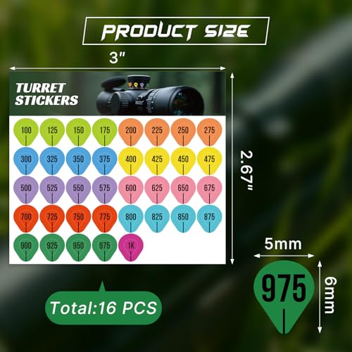 Aolamegs 16 Sheets Rifle Scope Turret Stickers, Rifle Scope Turret Tags for Long Range Shooting Hunting, Fit Most Scope Caps by Aolamegs - Image 3