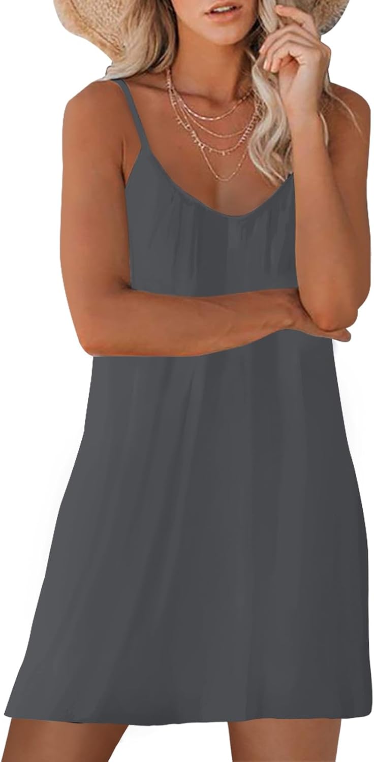 Women's Summer Casual Sleeveless Mini Dress Loose Spaghetti Strap Beach Dresses with Pockets - Image 2