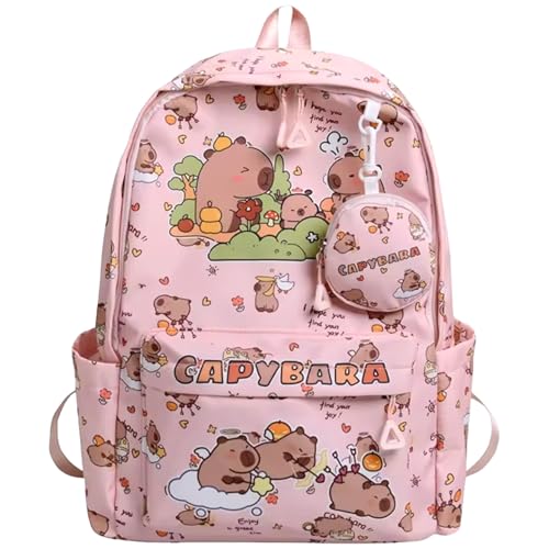 Joygoodta Mochila kawaii mochila Capybara, estampado de moda gran capacidad Kawaii con bolso de monedas, bolsa escolar liviana impermeable para niñas adolescentes