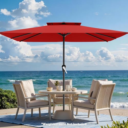 Image of AreShark 8'x10' 2 Tiers Rectangular Patio Umbrella - Outdoor Umbrella Waterproof UV Protection, Market Table Umbrella w /Crank for Pool, Backyard, Deck(Red)