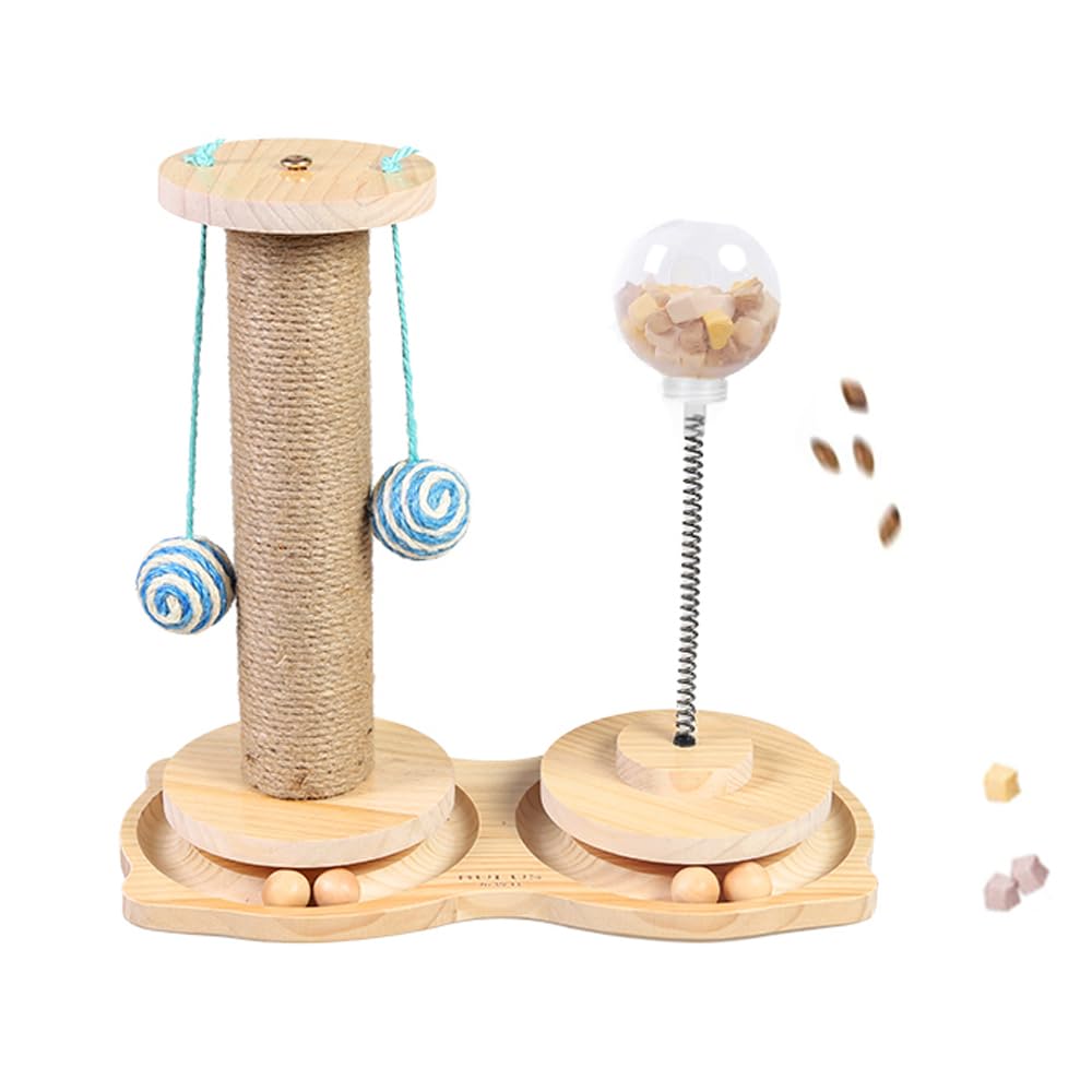 Marchul Juguete Interactivo de Comida para gatos, Juguetes para gatos de Interior, Doble Pista de Bola Circular de 2 Capas con Bola de golosinas para gatos, Juguete de alimentación Lenta