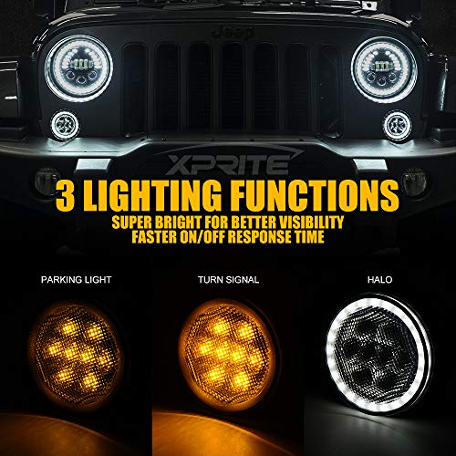 image for Xprite LED Clear Lens Turn Signal Lights with Halo DRL and Parking Fun