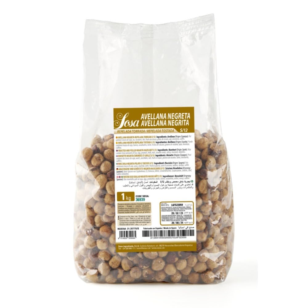 SOSA Avellana negrita tostada S/12mm - Frutos secos enteros - Formato 1kg - Uso alimentario professional