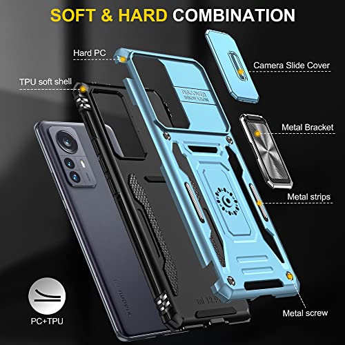 Image of Slide Camera Cover with Ring Holder Mobile Phone Case Cover for Xiaomi 12 Pro /Mi 12 Pro (Blue)