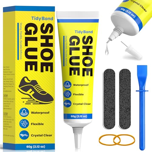 Shoe Glue, Shoe Repair Adhesive Flexible, Waterproof, Clear, Super Strong Glue for Soles, Sneakers, Boots, Leather, Handbags, Soles, Heels - Works on Leather, Rubber, Vinyl, Canvas - 2.1oz