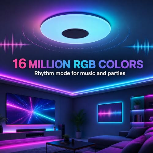 HOREVO Premium Ceiling Lights with Bluetooth Speaker 19.7-inch 36W, Dimmable 95-265V Modern Smart Home Party Light, Brightness and Music via Phone APP (Remote Includes) by HOREVO - Image 4