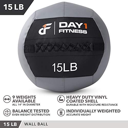 Day 1 Fitness Soft Wall Medicine Ball 15 Pounds - Exercise, Rehab, Core Strength, Large Durable Balls for TRX, Floor Exercises, Stretching - Thumbnail 3