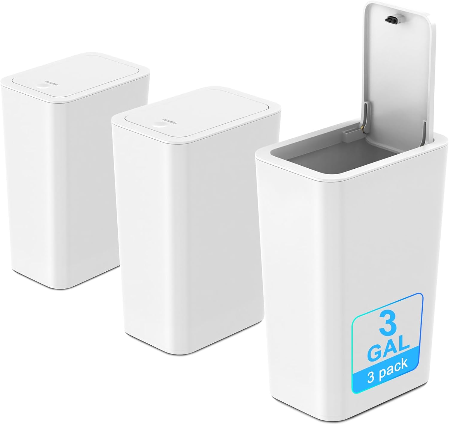 N. NETDOT 3 Pack 3 Gallon Small Trash Can with Lid, Bathroom Garbage Can with Pop-Up Lid, Waste Basket for Bathroom, Kitchen, Bedroom, Powder Room, Craft Room, Office, College (Off White) 3gal Off White