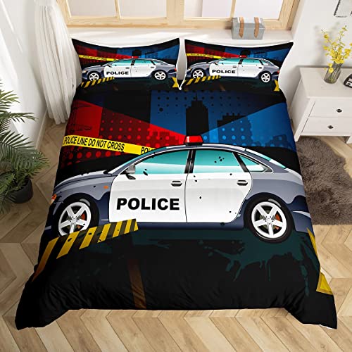 Erosebridal Police Car Comforter Cover Queen Size Policeman Bedding Set for Kids Boys Teen Emergency Responder Vehicles Duvet Cover Detective Theme Bedspreads Cover with 2 Pillow Cases Bedroom Decor