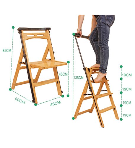 Taburete de paso de bambú plegable y convertible en silla con escalera para hogar 3