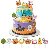 Eartim Summerween Cake Toppers - 40Pcs Spooky Summer Cake Decoration Cute Flamingo Fruit Pumpkin Little Boo...