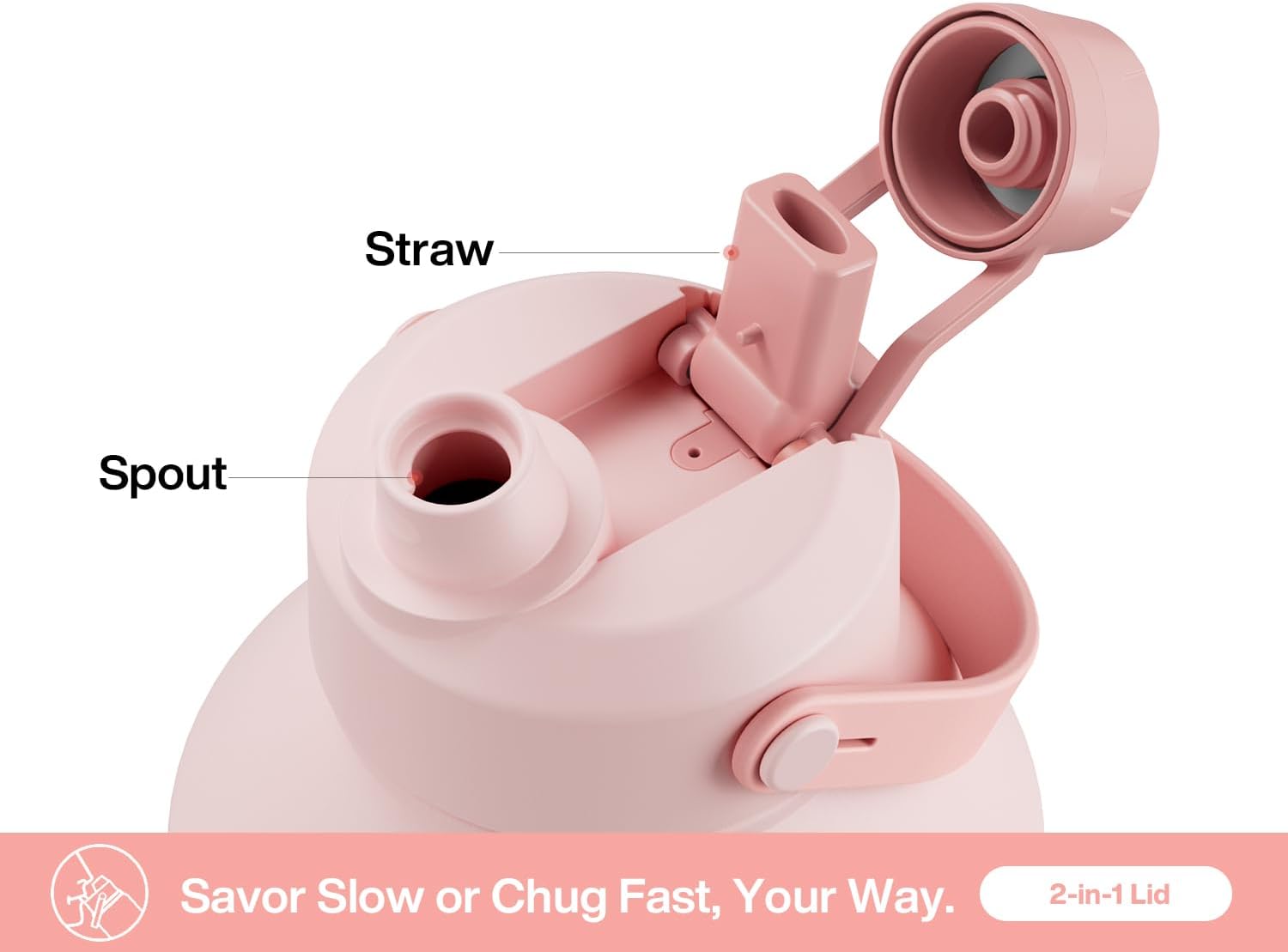 POWCAN 64 oz Insulated Water Bottle with 2-in-1 Straw and Spout Lid, Keep Cold 24H, Leak-Proof, BPA-Free, Double Wall Stainless Steel Water Bottle for Sports, Gym, Travel, and School (Cotton Candy) - Image 3