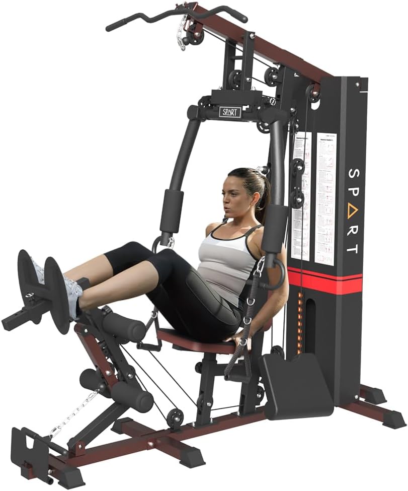 Home Gym Multifunctional Home Gym Station, Home Gym Exercise Equipment with 150LBS Weight Stack, Full Body Strength Training Workout Equipment for Leg Press, LAT Pull Down, Chest Presses