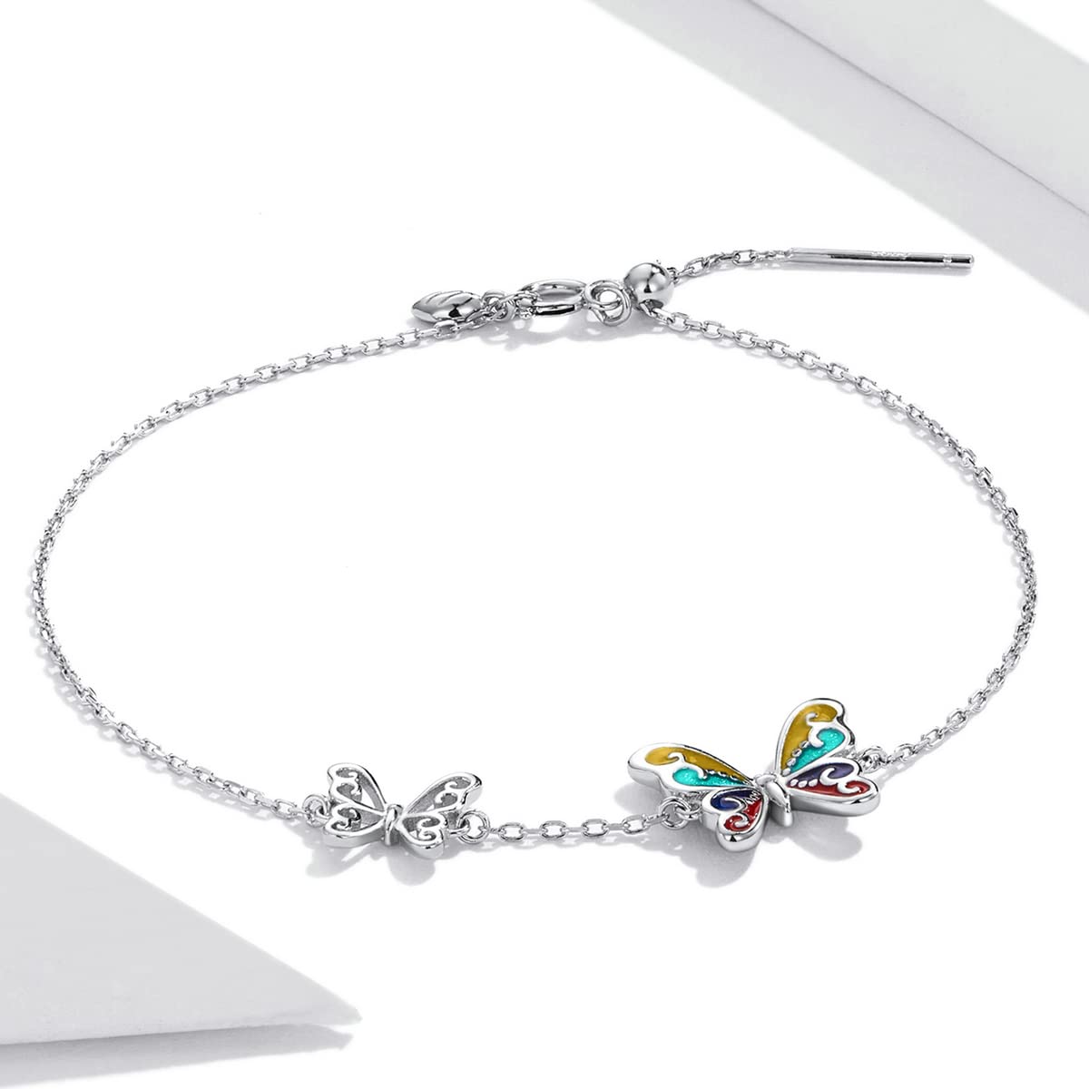 Pulsera de cadena de mariposa brillante de plata de ley 925 para mujer, joyería chapada en platino