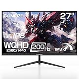 Comrize モニター 27インチ ゲーミングモニター 200HZ WQHD 超高速1ms(MPRT) 2K Fast IPS HDMI2.0×2 DP1.4×2 VESA対応 Adaptive-Sync 350nits高輝度 角度調整 ブルーライトカット PS5対応