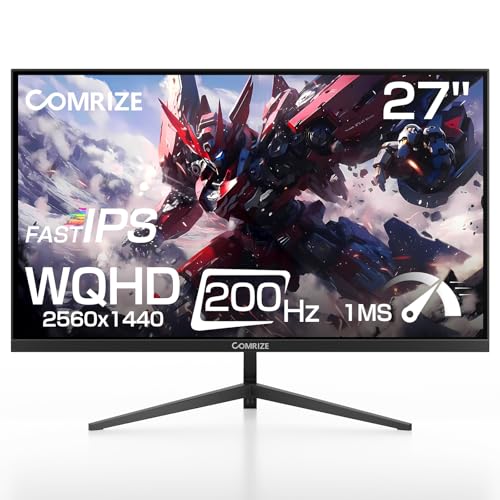 Comrize モニター 27インチ ゲーミングモニター 200HZ WQHD 超高速1ms(MPRT) 2K Fast IPS HDMI2.0×2 DP1.4×2 VESA対応 Adaptive-Sync 350nits高輝度 角度調整 ブルーライトカット PS5対応