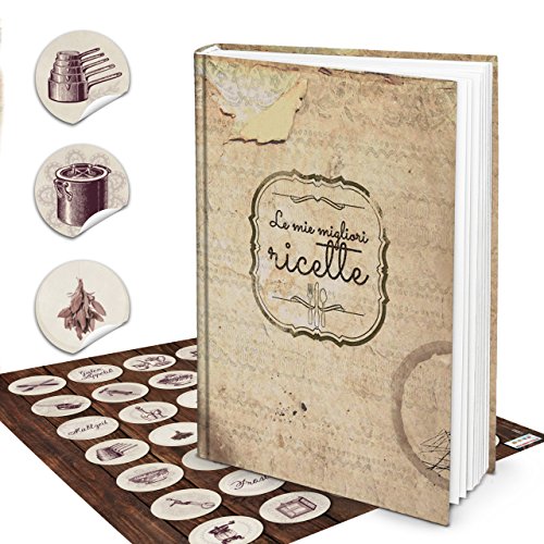 Logbuch-Verlag libro ricettario 'Le mie migliori ricette' vuoto + 24 adesivi effetto vintage cucina color beige effetto scrivere ricette color beige effetto vintage A4 DIY fai da te idea regalo