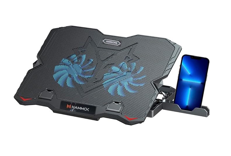 GANIXDual Fan Laptop Cooling Pad with Mobile Stand for Upto 15.6 Inch Laptops with 5 Adjustable Levels