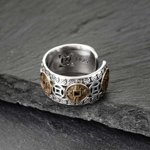 Feng Shui Coin Rings 925 Sterling Silver Lucky Wealth Money Ring Band for Men Women for Attracting Fortune Success4