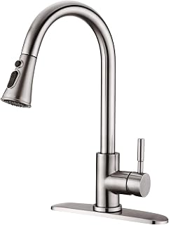 AILRINNI Stainless Steel Kitchen Faucet - High Arc Single Handle Pull Out Kitchen Sink Faucet, Hot & Cold Mixer Tap Single Level with Pull Down Sprayer, Kitchen Taps with Deck Plate