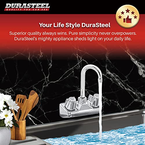 Kitchen Sink No Lead Faucet - Durasteel 4" Center Wall Mounted Commercial Kitchen Sink Faucet With 3-1/2" Gooseneck Spout - Nsf Certified - Dual Knob Handles - Brass Constructed & Chrome Polished #TOP6