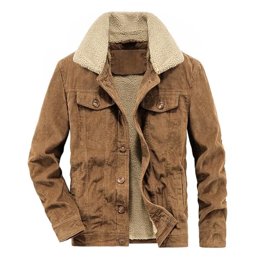 Image of Men's Corduroy Jacket Trucker Coat | Warm corduroy outwear with soft sherpa lining, classic button down outerwear for cold winter daily use