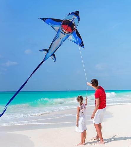 Shark Kite For Kids And Adults, Easy To Fly And Assemble Kites With 300 Ft Kite Line Handle #TOP2