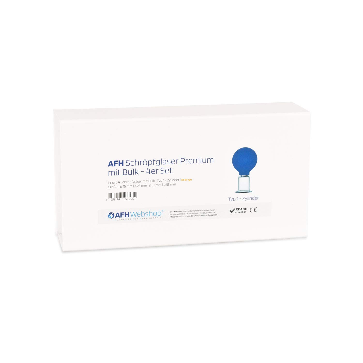 AFH Schröpfgläser Premium mit Bulk 4er Set in Box | Typ 1 - Zylinder | Blau oder Orange (Orange)
