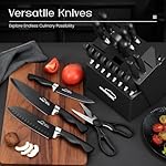Knife Set, Amorston 21 Pieces Kitchen Knife Set with Block and Sharpener, Ultra-Sharp Knives Set with Ergonomic Handles, Black German Stainless Steel Knife Block Set, Dishwasher Safe - Image 3