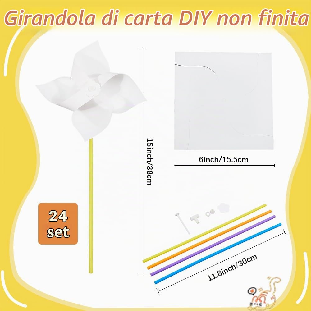 CRASPIRE 24 Set di Girandole Fai da Te Girandole di Carta Girandole Bianche Vuote Kit Artigianali Le tue Girandole per attività Estive Gruppo Scolastico Asilo Nido Progetti Artistici e Artigianali