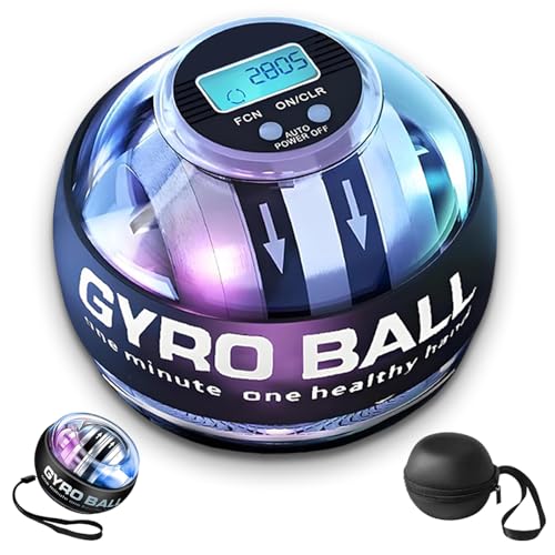 Torque Ball Hand Exerciser Auto-Start Gyro Ball Grip & Forearm Strengthener Finger Exerciser Wrist Power Trainer with LED Lights & Digital Display