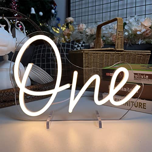 One Year Old Birthday Table Number Neon Sign Desk Lamp Night Light Wedding Letter Led Neon Sign Wedding Table Decorations Neon Light Bedroom Home Room Decor Christmas Party Warm White Usb 28.8×19.6Cm #TOP2