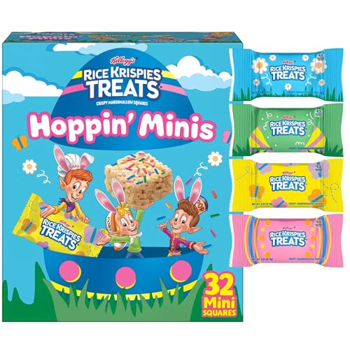 Rice Krispies Treats Crispy Mini Marshmallow Squares, Easter Snacks, Cereal Bars, Original with Colorful Sprinkles, 12.4oz Box (32 Count)
