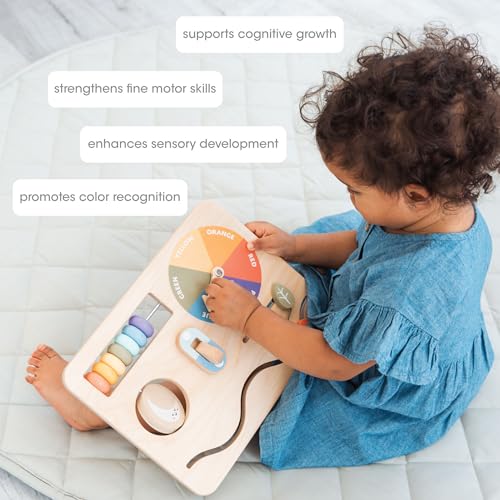 Image of Pearhead Busy Board for Toddlers, Wooden Montessori Sensory Toy | FSC-Certified Design, Built-In Stand, Travel Activities, Color Recognition, Ages 1+