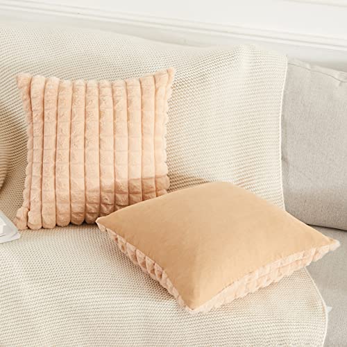 Joyouth Faux Fur Plush Throw Pillow Covers 12X20 Inch Set Of 2 - Square Decorative Pillowcase Checkered Soft Fuzzy Cozy Cushion Case For Couch,Sofa,Living Room - Camel #TOP3