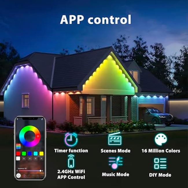 Permanent Outdoor Lights for House, RGBIC LED Lights for Daily and Accent Lighting, Smart RGB Eaves Lights 30leds, IP67 Waterproof for Outdoor DIY Decor, Holiday Decorations, Party, App/Remote Control