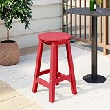 Costaelm 24' Height Outdoor Bar Stools, All-Weather Bar Stools, Adirondack Poly Patio Round Bar Stool for Patio, Deck, Kitchen Counter and Garden, Red