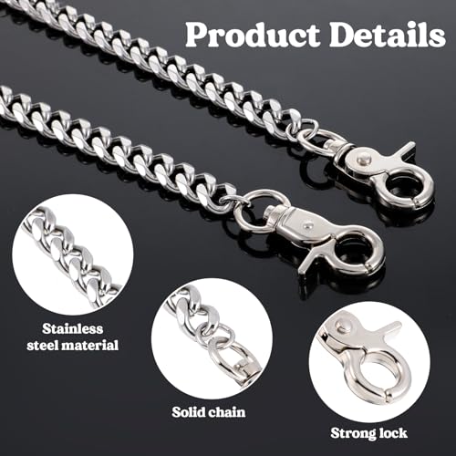 Giantree Pants Chain for Men, Heavy Duty Pocket Chain, Hip Hop Keyholder Round Clasp Punk Wallet Chains Goth Accessories Keyring for Pants(Silver) - Thumbnail 3