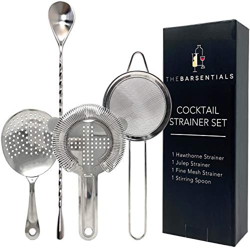 TheBarsentials Cocktail Strainer Set Stainless Steel Bar Tool with Stirring Spoon - Hawthorne Strainer, Julep Strainer, Fine-Mesh Strainer/Sifter
