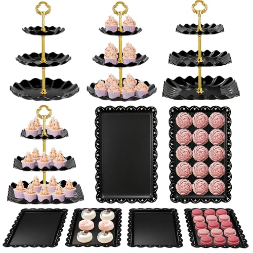 Kootek Dessert Cupcake Stand 10pcs Dessert Table Display Set 3 Tiered Cup Cake Holder Tower Stand Riser& Cookie Serving Trays for Wedding Tea Party Birthday Baby Shower