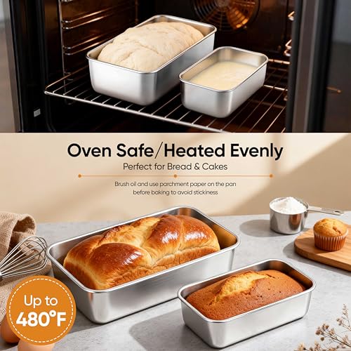 LIANYU Bread Pans Set, 16 Pack Stainless Steel Bread Loaf Pans for Baking, 9x5 Inch and 6.3x3.5 Inch Small Loaf Pans for Homemade Bread Brownies Cake, Oven Safe & Dishwasher Safe, 8 Medium+8 Small — view 5