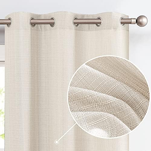jinchan Beige Linen Textured Curtains 84 Inch Long 2 Panels for Living Room Grommet Top Light Filtering Window Drapes for Bedroom