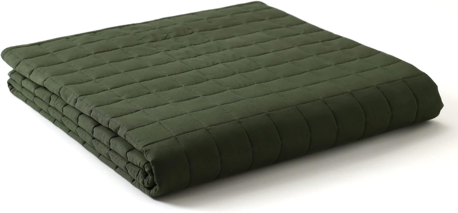 YnM Cotton King Size Weighted Blanket for Adults (88x104 Inches, 20 Pounds, Army Green), Smallest Compartments with Cooling Glass Beads,Heavy Blanket for Two Persons of 90~160lbs on Queen or King Bed