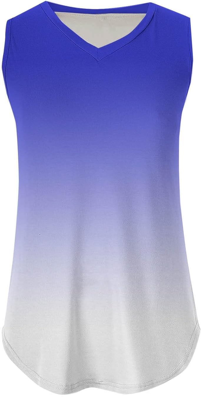 V Neck Tank Tops for Women Summer Sleeveless Casual Loose Fit Cami Shirts Gradient Color Flowy Basic Tees Outfits