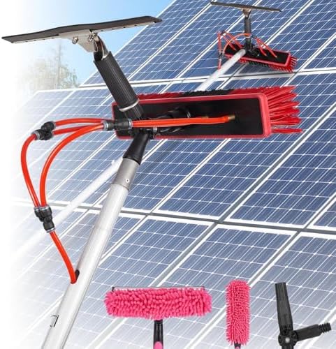 Glass Cleaning Brush Home Water Fed Telescopic Pole Kit Solar Panel Brush Rotating for Photovoltaic Panel，Telescopic Window Cleaner Kit, 10M Extension Pole with 35cm Brush Head, Water Fed Sy
