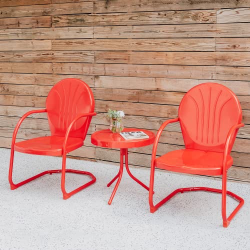 Ricnod Patio Bistro Set Retro Metal Outdoor Seating Set Conversation Set 3 Piece, 2 C-Spring Motion Chairs & Side Table, Dark Red (Rics03) #TOP27
