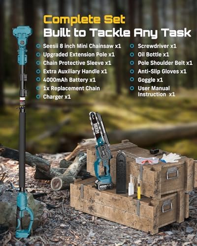 SEESII Cordless 8 inch Pole Saw & Mini Chainsaw with 2 × 4.0Ah Battery — view 8