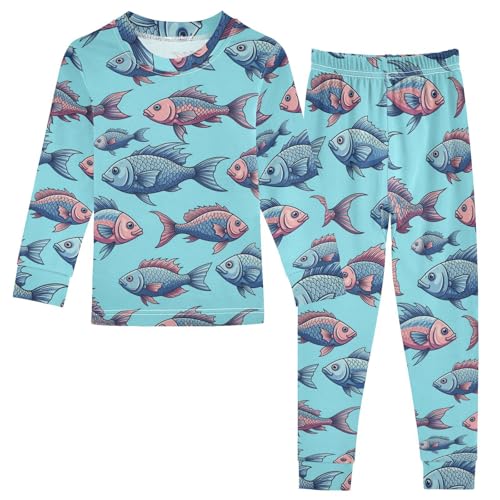 Pajama Sets Long Sleeve Fish Pattern Print Design Soft Comfy Sleepwear 2 Piece PJS 3-8T